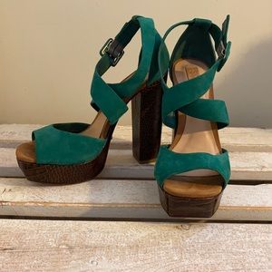 SCHUTZ Square Toe Chunky Heel Green Leather Sz 7